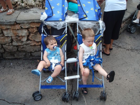 Waiting for Mommy and daddy to take turns on a Roller-coaster